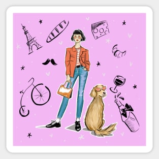 My Dog and Me in Chic Orange Glasses (Paris Background) Sticker